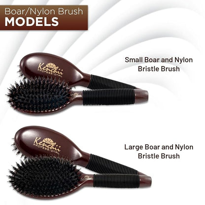 Kenchii Boar and Nylon Bristle Brush for Dog and Cat, Professional Grooming Brush with Maple Body, Lightweight, Non-Slip Rubber, Size Large