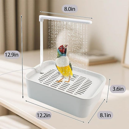 PINVNBY Automatic Bird Bath with Pump,Parrot Bathtub Shower Parakeet Bath Box with Cage USB & Power Plug Water Circulated Controller for Cockatiel Lovebird Conure Budgie(White)