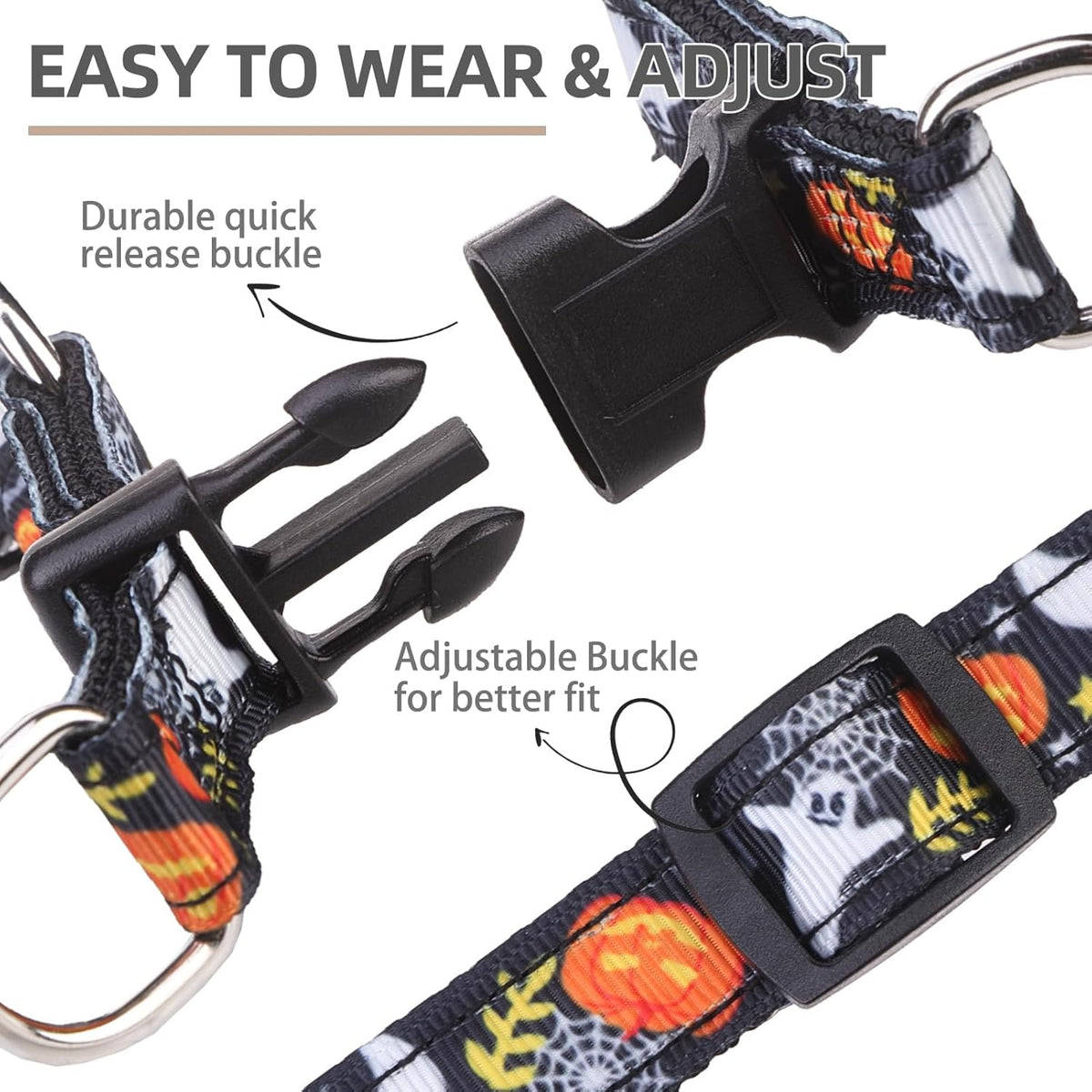PUPTECK No Pull Dog Harness Soft Adjustable Basic Nylon Step in Puppy Vest Outdoor Walking with ID Tag, Halloween, M
