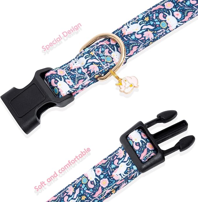 Faygarsle Cotton Designer Dogs Collar Cute Unicorn Dog Collars for Girl Female Small Medium Large Dogs with Unicorn Charms XS