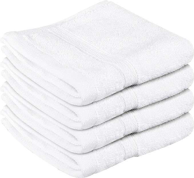 Towel and Linen Mart 100% Cotton- Wash Cloth Set -Pack of 4,Quick Dry,Luxurious,Absorbent,Soft Feel Spa & Hotel Perfect for Daily Use (12X12 White)