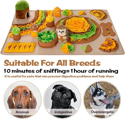 Large Snuffle Mat for Dogs 40'' x 27.5'' Sniff Mat with Hedgehog Puzzle Toy Squeaky Mushrooms Interactive Toys Portable Feeding Mat for Foraging Skills