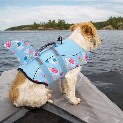 Shark Dog Life Vest for Swimming, Boating, Kayaking, Surfing, Canoeing - High Buoyant Dog Life Jacket, Ripstop High Flotation Swimsuit for Small, Medium, Large Dogs (Blue Ice Cream, S)