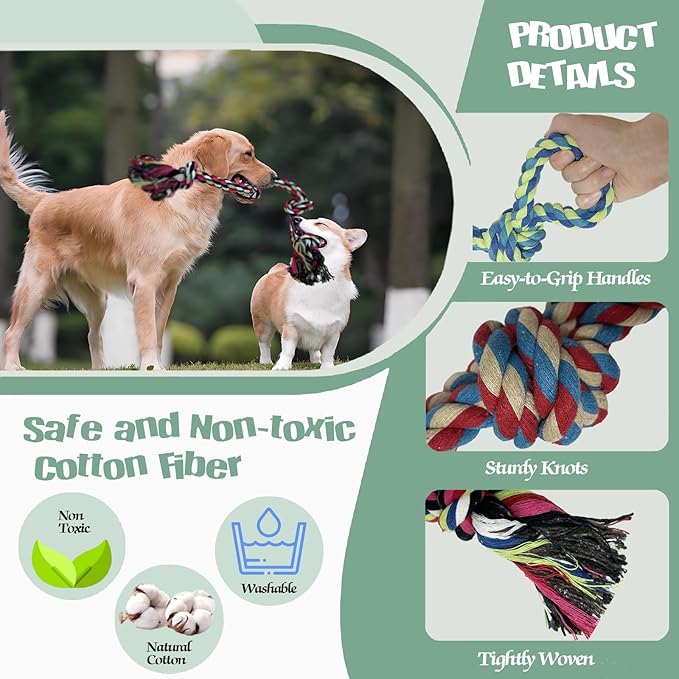 3-Pack Heavy Duty Dog Rope Toy, Tough Chew Toys, Durable Interactive Tug of War &Teeth Cleaning Ropes for Large and Medium Aggressive Chewers (3-Pack, Large)