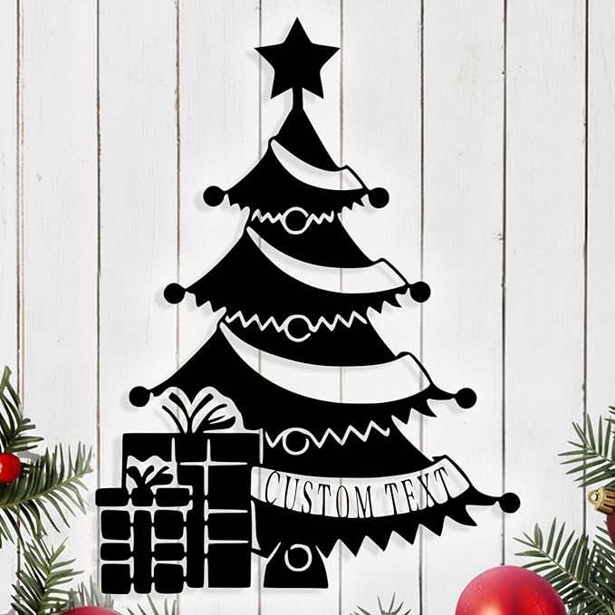 Personalized Christmas Tree Metal Sign, Custom Signs Outdoor Metal Wall Decor, Merry Christmas Tree Signs Wall Decoration for Home Living Room, Bedroom, Office, Garden, Porch
