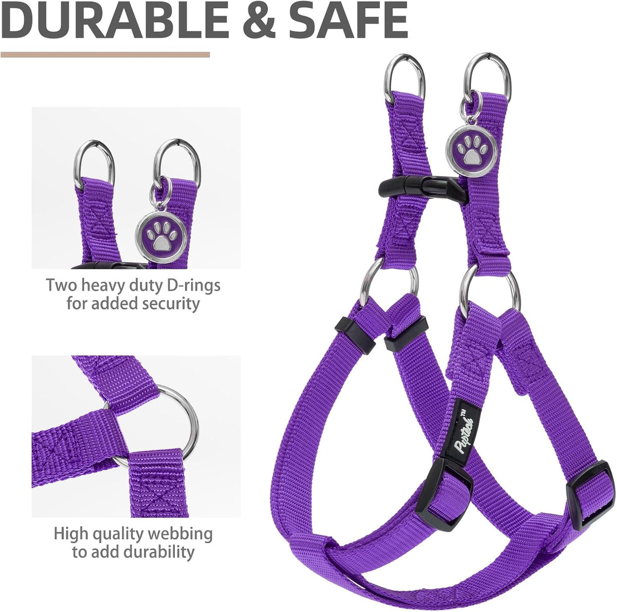 PUPTECK No Pull Dog Harness Soft Adjustable Basic Nylon Step in Puppy Vest Outdoor Walking with ID Tag and A-ir Tag Case, Purple, M