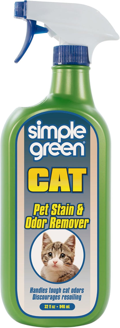 Cat Stain & Odor Remover - Enzyme Cleaner for Cat Urine, Feces, Blood, Vomit - 32oz