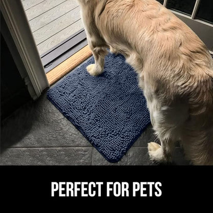 GORILLA GRIP SoakSTOPPER Dog Door Mat, 36x24 Machine Washable Rug Absorbent Doormat Captures Moisture Mud Dirt, Quick Dry Soft Chenille Entryway Rugs Indoor Entrance Mats for Dog Paws, Navy Blue