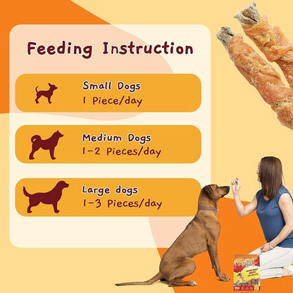 Jungle Calling Dog Treats, High Protein Dog Chewy Treats Health Teeth and Coat, Chicken Wrapped Cod Skin Sticks, Rawhide-Free Cod Fish Skin Snacks for Dogs, 10.6 oz