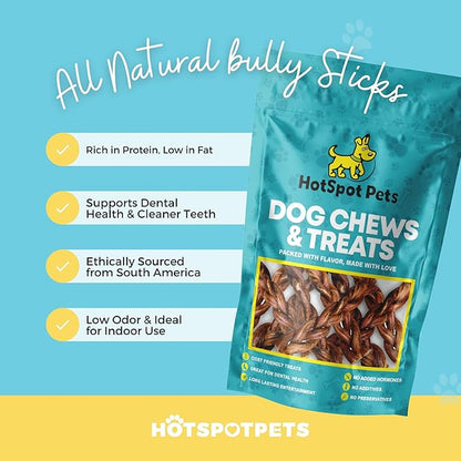 hotspot pets Braided Bully Sticks for Dogs - (12 Inch Stix- 5 Count) Premium All Natural Long Lasting Twisted Beef Pizzle Lasting Dog Chew Treats - Grain Free Fully Digestible Rawhide Alternative
