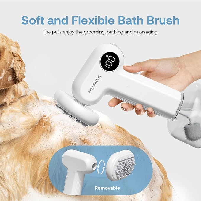 Electric Dog Shampoo Dispenser with Shampoo Brush, Shampoo Foamer for Dogs Bathing, Massaging and Grooming, Two Foaming Modes, Rechargeable Dog Foam Sprayer for Short and Long Haired Pet