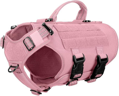 ICEFANG No Pull Tactical Dog Harness for X-Small Dogs,Adjustable Dog Vest | Control Handle,MOLLE Panel,Front Hook,3 Leash Clips,Soft Padded,for walking training,Pink,X-Small