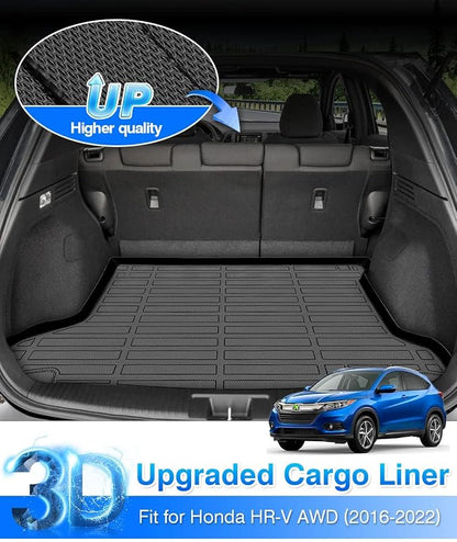 Cartist Cargo Liner Custom Fit for HR-V HRV 2016-2022 (Only AWD Models) All Weather Rear Trunk Mat High Side Waterproof Black TPE