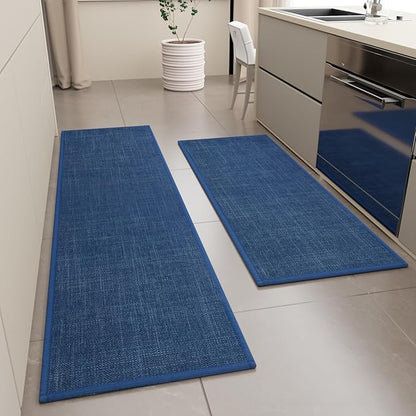 Kitchen Mat Set of 2 PCS, Cushioned Non Slip Rugs for Kitchen Floor, Absorbent Runner Comfort Standing Mats Washable for Kitchen, Office, Home (Dark Blue, 17.3"x47"+17.3"x71")
