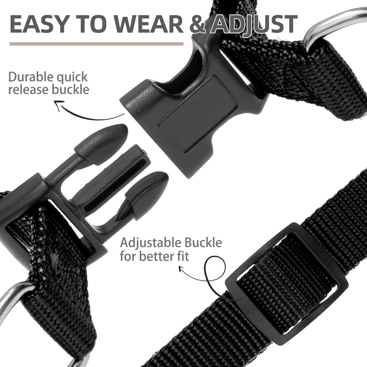 PUPTECK No Pull Dog Harness Soft Adjustable Basic Nylon Step in Puppy Vest Outdoor Walking with ID Tag and A-ir Tag Case, Black, M