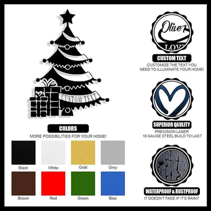 Personalized Christmas Tree Metal Sign, Custom Signs Outdoor Metal Wall Decor, Merry Christmas Tree Signs Wall Decoration for Home Living Room, Bedroom, Office, Garden, Porch