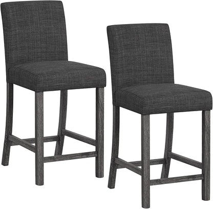 COSTWAY Upholstered Counter Height Stools Set of 2, Bar Stools w/Ergonomic Backrest, Solid Wood Frame, 24.5” Fabric Counter Height Chairs for Kitchen Island, Dining Room, Pub (Grey)
