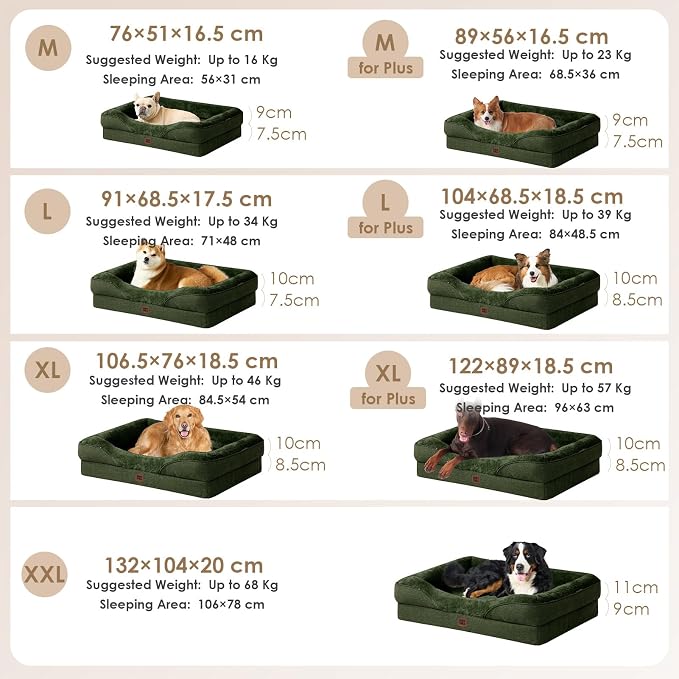 EHEYCIGA Orthopedic Dog Bed for Medium Dog, Memory Foam Dog Couch, Dark Green
