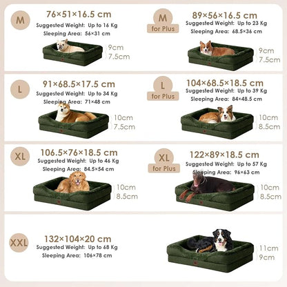 EHEYCIGA Orthopedic Dog Bed for Large Sized Dog, 41x27 Inch Large Memory Foam Dog Couch Bed with Sides, Waterproof Liner & Washable Removable Cover, Bolster Pet Sofa, Dark Green