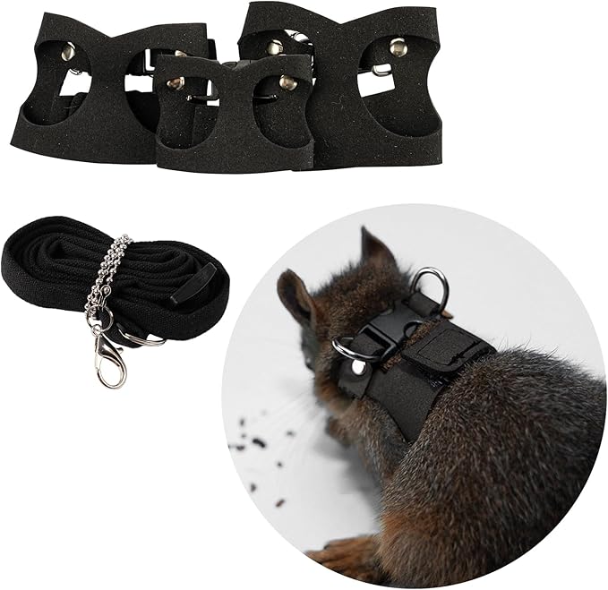 3Pcs Rat Harness and Leash, Small Animal Training Walking Vest Leash Adjustable Traction Rope Strap for Squirrel Gerbil Chinchilla Rat (Black)