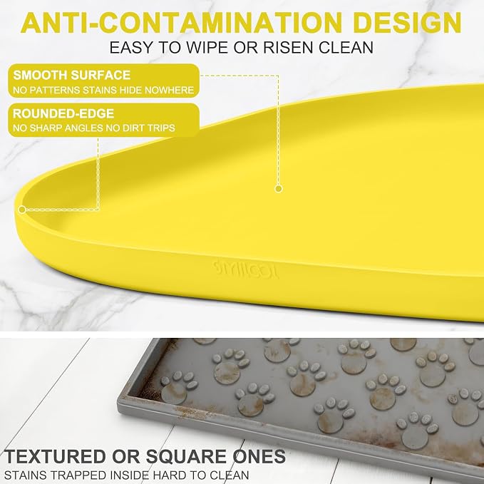 SMILOOL Waterproof Silicone Pet Food Mat with Raised Edge for Dog & Cat | 24" x 16" Non-Slip Pet Feeding Mats with Lip for Food & Water Bowl, Food Grade, Easy Cleaning, Light Yellow