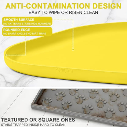 SMILOOL Waterproof Silicone Pet Food Mat with Raised Edge for Dog & Cat | 24" x 16" Non-Slip Pet Feeding Mats with Lip for Food & Water Bowl, Food Grade, Easy Cleaning, Light Yellow