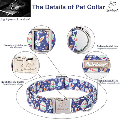 Easter Dog Collar, Cute Easter Bunny Eggs Pet Collar with Metal Buckel, Durable Adjustable Holiday Dog Collars for Small Medium Large Dogs XL