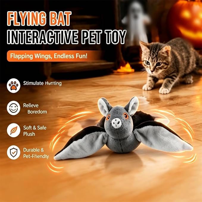 Flying Bat Dog Toy, 2026 New Flying Bat Toy for Dogs, Flapping Wings Interactive Pet Toy with Chirping Engages Cats and Dogs, Detachable Usb Rechargeable, Hanging and Ground Play ，Sugar Glider：1PCS