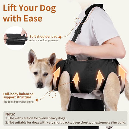Full Body Dog Lift Harness, Support Senior & Disabled Dogs Walking | Help Up & Down Stairs Grooming, Dog Sling Backpack, Front Hind Leg Joint Injuries, Reflective, Soft Padded Handle | Black, S
