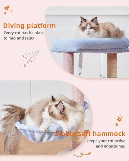 Taoqimiao Cat Tree,38.5-Inch Cat Tower for Indoor Cats,Suitable for Kittens with Luxurious cat condo with Adjustable Baskets and Luxurious Perch MS029SPB Pink and Blue