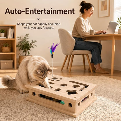 2026 New Cat Scratch Puzzle Enrichment Box, Interactive Cat Nail File Box with Catnip & Bell Ball, Cat Scratcher Toy with Teaser Wand, Stress-Free Alternative to Clippers & Grinders