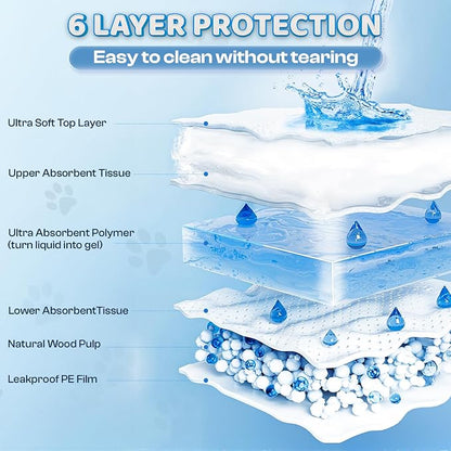 Boscute 4XL Thicken 6 Layers Ultra Absorbent Dog Pee Pads, 31”X47”Leak-Proof Odor-Control Quick Dry Puppy Training Pads Quick Dry Pee Pads for Dogs Cats Pets 150Counts