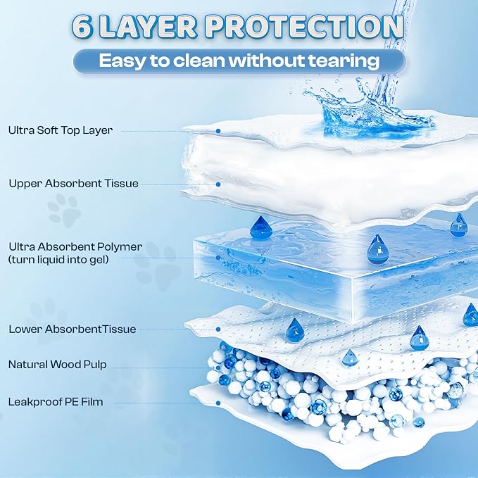 Boscute 4XL Thicken 6 Layers Ultra Absorbent Dog Pee Pads, 31”X47”Leak-Proof Odor-Control Quick Dry Puppy Training Pads Quick Dry Pee Pads for Dogs Cats Pets 100counts