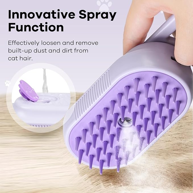 Cat Steam Brush for Shedding, 4 in 1 Brushs with Foldable Handle, Steam Brushs for Cats, Spritz Defur Comb for Cats, Water Brush for Cat, Pet Spray Hair Removal Comb
