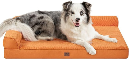 EHEYCIGA Memory Foam Dog Bed for Crate, L Plus Orthopedic Dog Bed, Pumpkin | Washable Removable Cover, Waterproof Flat Pet Sofa Couch with Nonskid Bottom, 41x27x6.5