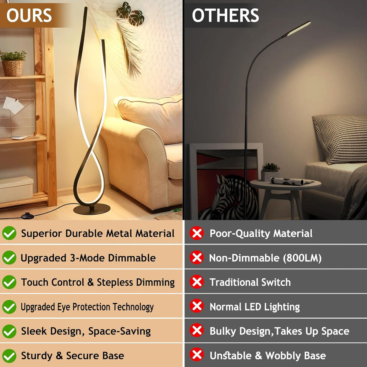 NUÜR Spiral Floor Lamp, 59" Tall Black LED Modern Standing Floor Lamp with Remote Control, Arched Bright Floor Lamps for Living Room Bedroom Office Home (Spiral Floor Lamp)