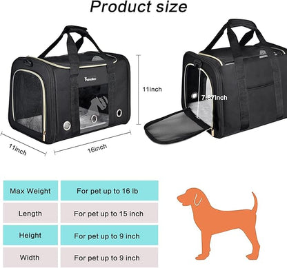 Petmolico Cat Carrier Soft-Sided Pet Bag for Small Medium Cats Puppies 16LBs - Airline Approved Pet Travel Carrier 3 Open Doors (Medium,Black)
