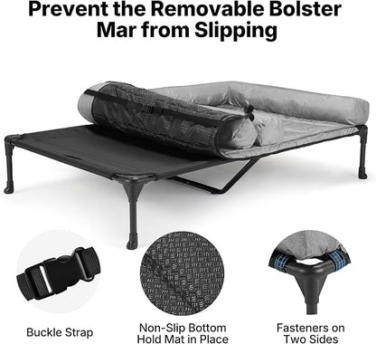 Veehoo Elevated Dog Bed for 2 Dogs, Cooling Raised Dog Bed with Bolster Mat | Outdoor Double Dog Bed with Removable Waterproof Cushion, Breathable Mesh, Non-Slip Feet for Outdoor & Indoor, 49", Grey