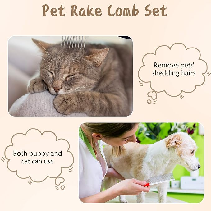 4 Pieces Pet Grooming Kit - Dematting Combs, Slicker Brush, and Steel Comb for Removing Knots and Hair from Dogs, Cats, and Poodles