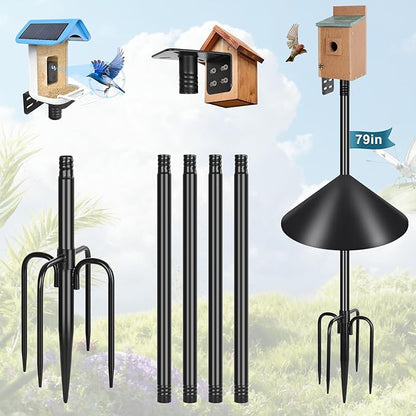 Gtongoko Smart Bird Feeder Pole Squirrel Proof 1-Inch Dia 79 Inch Bluebird House Pole for Outdoors Squirrel Baffles for Feeders Weather Station Heavy Duty Metal Mounting Kit Black