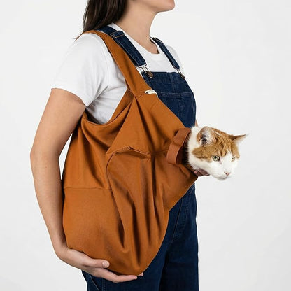 Cat-in-the-Bag Cozy Comfort Carrier - Large Caramel Cat Carrier Soft and Pet Carrier for Medication Administration, Nail Clipping, Travel, Vet Visits, and Dental Care