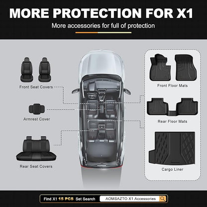 AOMSAZTO Floor Mats & Cargo Liner for BMW X1 2016-2022 (F48), 1st & 2nd Row All Weather Protection Floor Liners Waterproof Anti Skid Car Accessories