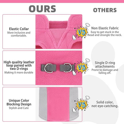 KOOLTAIL Small Dog Sweater - Dog Fleece Vest Jacket with Leash D-Ring for Small Medium Dogs, Soft Pullover Winter Warm Cold Weather Coats, Pet Fall Clothes Outfit for Puppy Cat Boys & Girls, Pink S