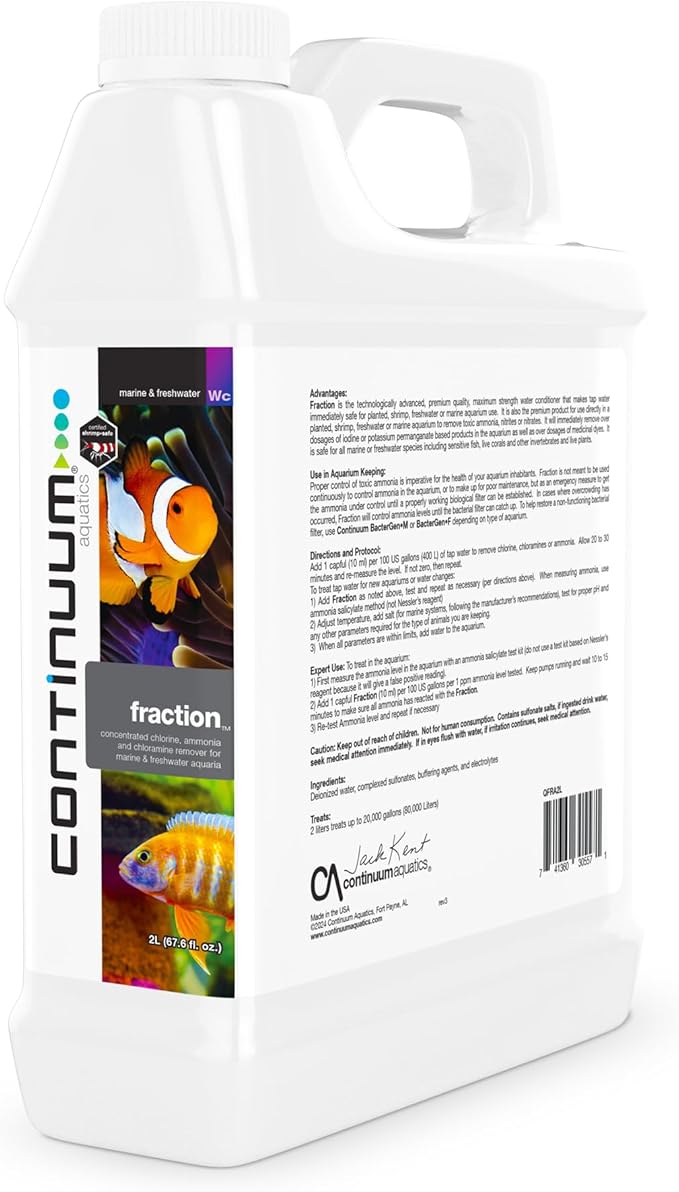 Continuum Aquatics Fraction Water Conditioner for Freshwater & Marine Aquariums – Removes Ammonia, Chlorine & Chloramines – Supports Aquarium Balance – Advanced Water Treatment, 2L
