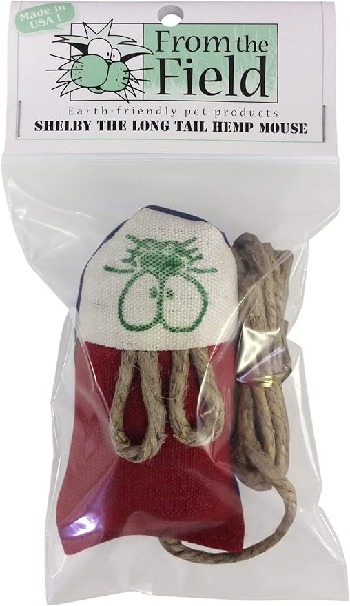 From The Field | Shelby The Hemp Mouse Cat Toy | Natural Hemp Fabric | Filled with Organic Catnip, Biodegradable, Eco-Friendly, Durable, USA-Made, Safe Non-Toxic (Long Tail Shelby)