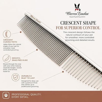 Warren London Copper Crescent Comb 6.5 Inch – Professional Dog Grooming Detail Comb with Curved Teeth – For Face, Legs, Tail, Ears, Paws, Mats, Tangles & Finishing – For Groomers & Pet Owners