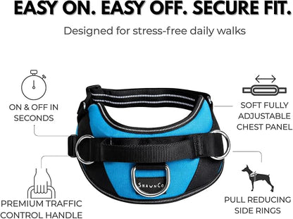 ShawnCo Essential Dog Harness, No-Pull Pet Vest (White Sharks,XS) | 3 Leash Clips, Easy On, No-Choke, Reflective, Adjustable Fit, Padded Comfort, Control Handle, For Small, Medium & Large Dogs