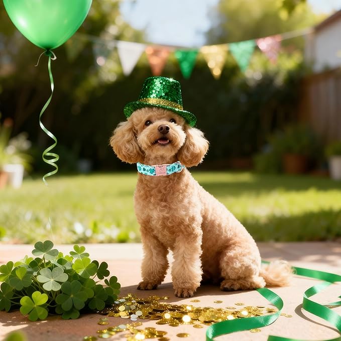 St. Patrick's Day Dog Collar for Large Dogs - Fresh Green Clover Dog Collars, Irish Shamrock Festival Pet Collars, Adjustable Heavy Duty Dogs Collar with Metal Buckle L