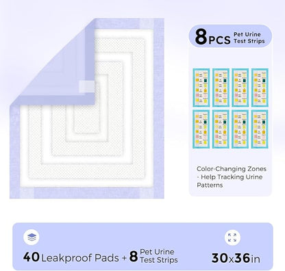 ZOMISIA 3D-Barrier Puppy Pee Pads for Dogs, 18 Cups Absorb & Rise Puffy Gel-Wall Leak-Proof, 30"x36" 40 Counts + 8 Pet Urine Test Strips, Super Absorbent Disposable Potty Training Pads