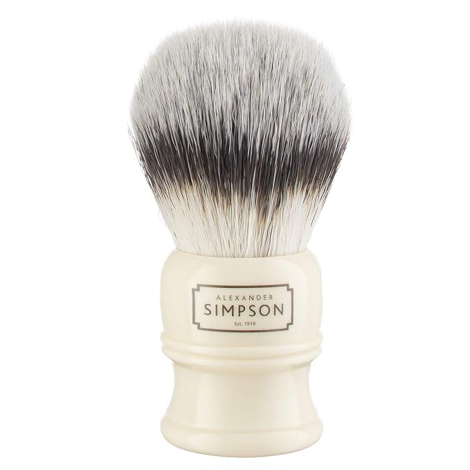 Alexander Simpsons Trafalgar 2 Shaving Brush - T2 Synthetic High Density Fibre Faux Handle Ivory - Simpson Shaving Brushes - Wet Shave Deluxe Thick & Luxurious Lather Dense Extra Soft Bristles